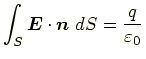 $\displaystyle \int_S\bm{E}\cdot\bm{n}\ dS=\frac{q}{\varepsilon_0}$