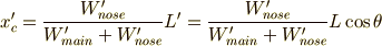 x'_{c}=\frac{W'_{nose}}{W'_{main}+W'_{nose}}L'=\frac{W'_{nose}}{W'_{main}+W'_{nose}}L\cos \theta