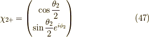 \chi_{2+} = \begin{pmatrix} \cos \dfrac{\theta_2}{2} \\ \sin \dfrac{\theta_2}{2} e^{i \phi_2} \end{pmatrix} \tag{47}