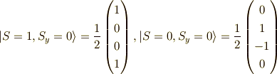 |S=1,S_y=0 \rangle=\frac{1}{2}\begin{pmatrix}1 \\0 \\0 \\1\end{pmatrix},|S=0,S_y=0 \rangle=\frac{1}{2}\begin{pmatrix}0 \\1 \\-1 \\0\end{pmatrix}
