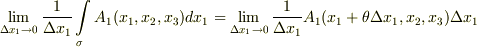 \lim \limits_{\Delta x_{1}\rightarrow 0}\frac{1}{\Delta x_{1}}\int \limits_{\sigma} A_{1}(x_{1},x_{2},x_{3})dx_{1}=\lim \limits_{\Delta x_{1}\rightarrow 0}\frac{1}{\Delta x_{1}} A_{1}(x_{1}+\theta \Delta x_{1},x_{2},x_{3})\Delta x_{1}