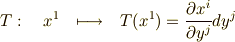 T: \ \ \ x^{1} \ \ \longmapsto \ \ T(x^{1})= \frac{\partial x^{i}}{\partial y^{j}}dy^{j}